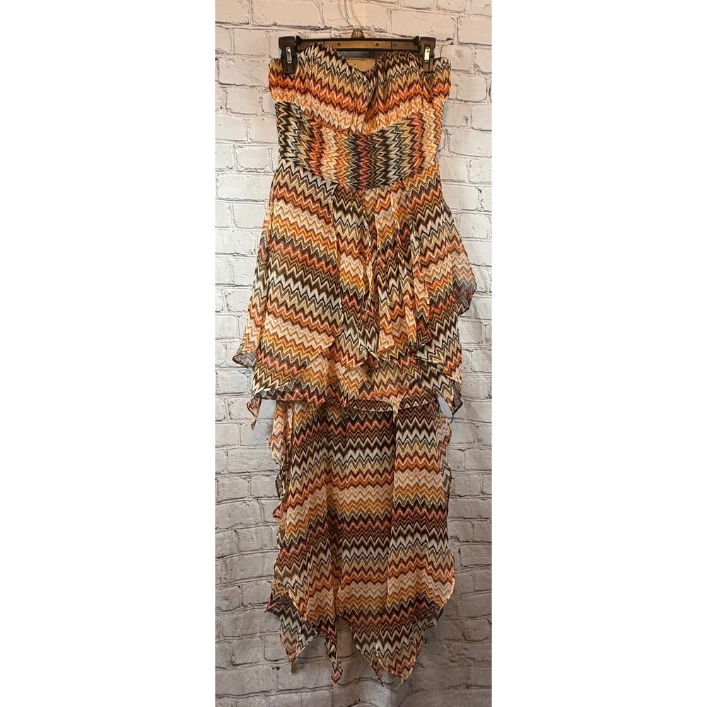 Quiro Large Strapless Chevron Print Dress High Low Hem Party Cocktail Cute‎ - Picture 2 of 4